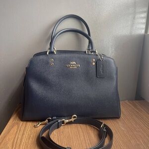 Coach Navy Leather Satchel Bag with Removable Strap